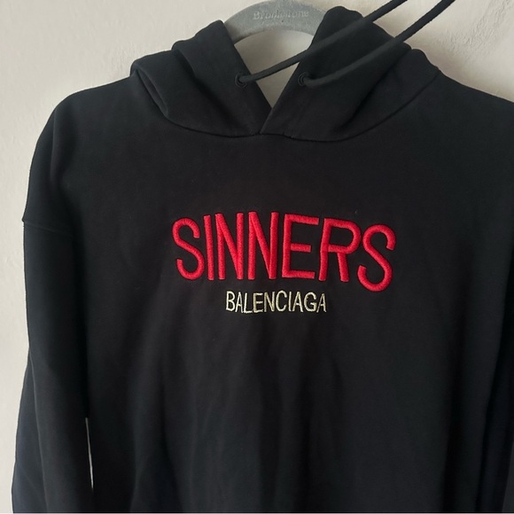 Balenciaga Sinners Black Hoodie with Red and Gold Embroidery L - Picture 6 of 16